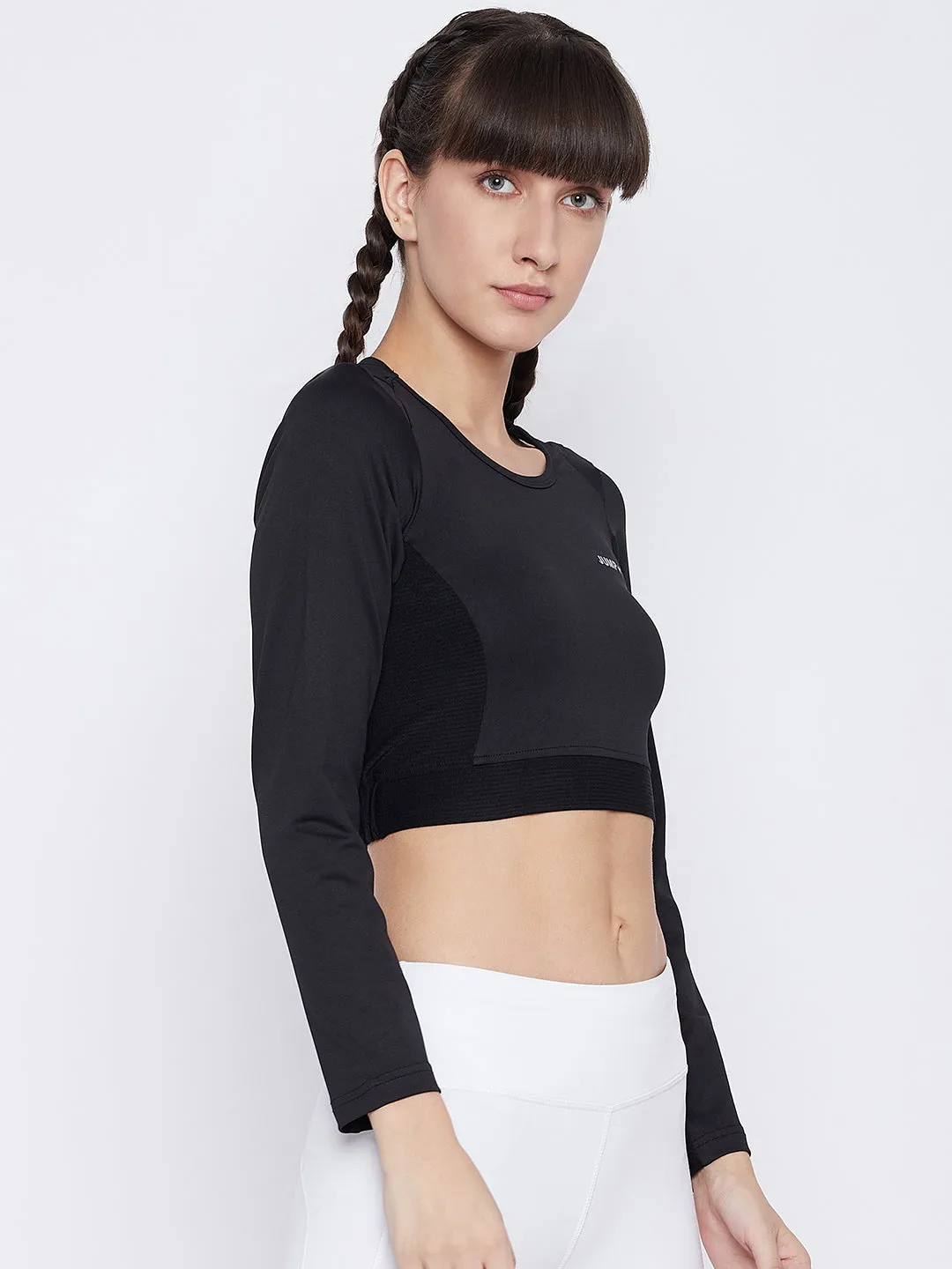 JUMP USA Women's Solid Black Full-sleeves top with Racerback detail Top