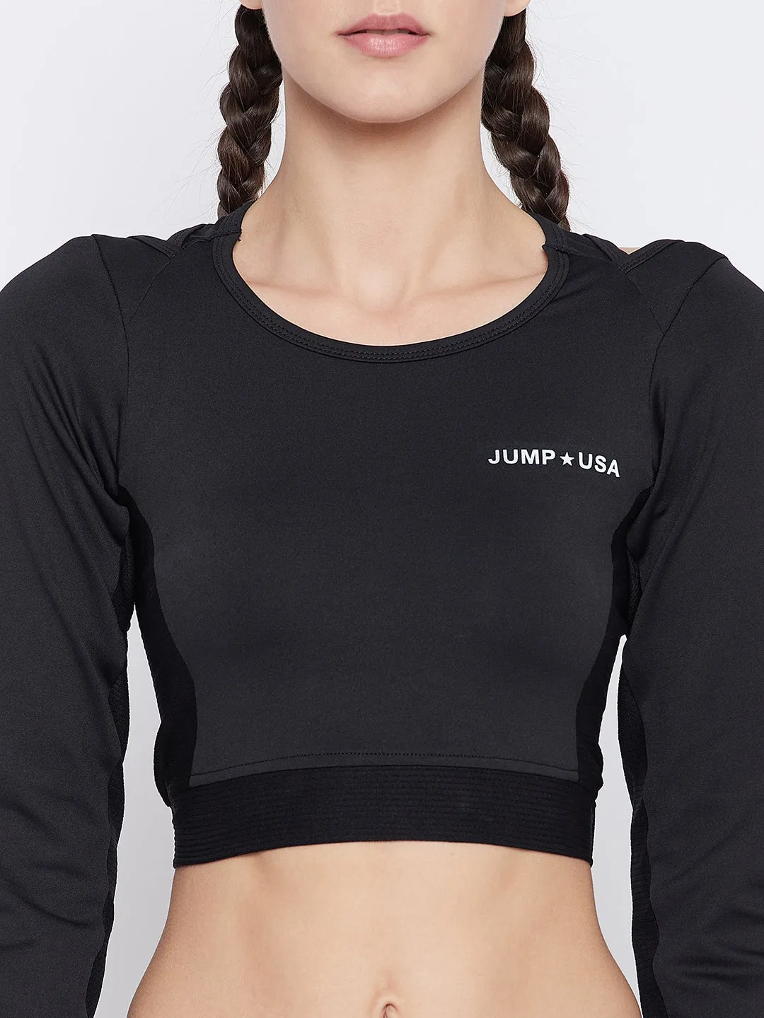 JUMP USA Women's Solid Black Full-sleeves top with Racerback detail Top