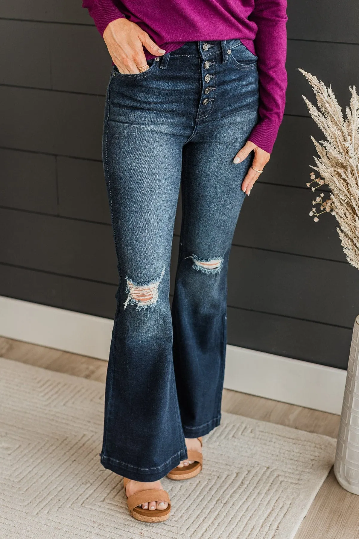 KanCan Petite Flare Denim Jeans in Frannie Wash