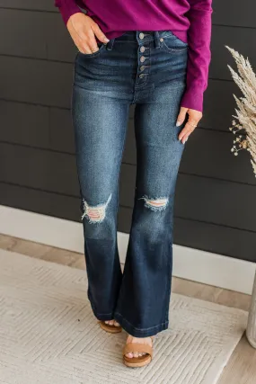 KanCan Petite Flare Denim Jeans in Frannie Wash