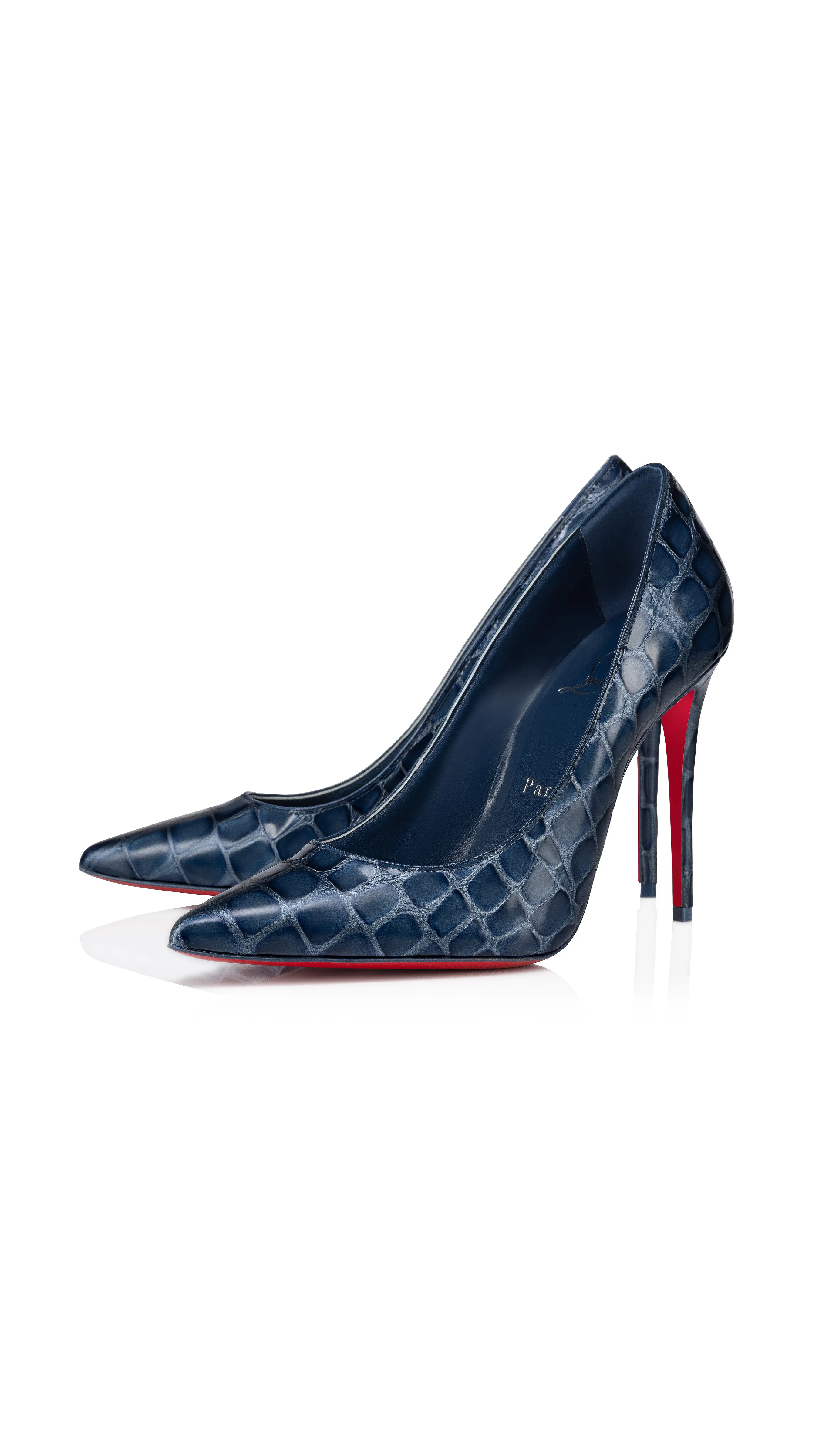 Kate Alligator Embossed Calf Leather Pumps Denim Blue