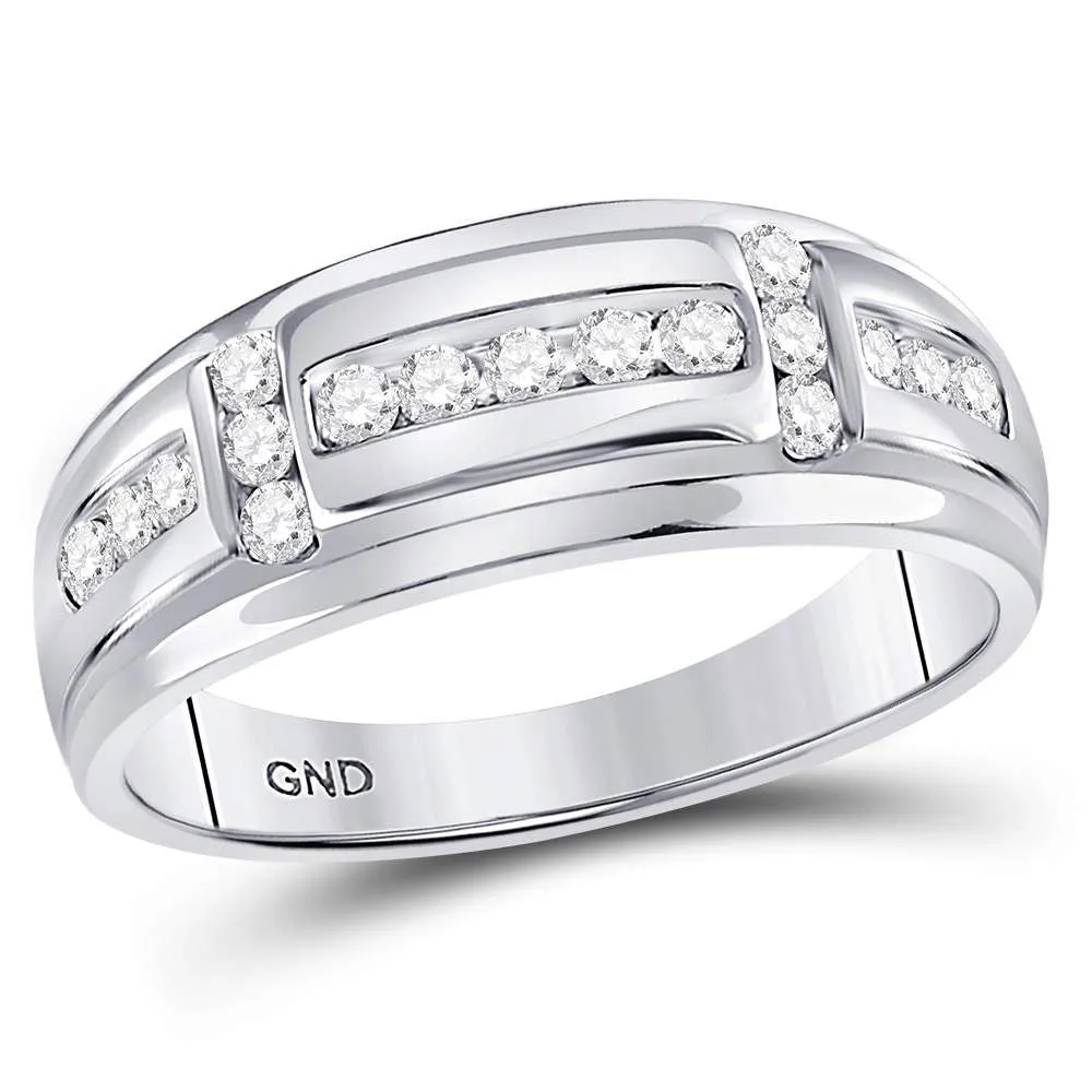 Keene Jewelers 10kt White Gold Mens Round Diamond Channel-set Wedding Band Ring 1/2 Cttw