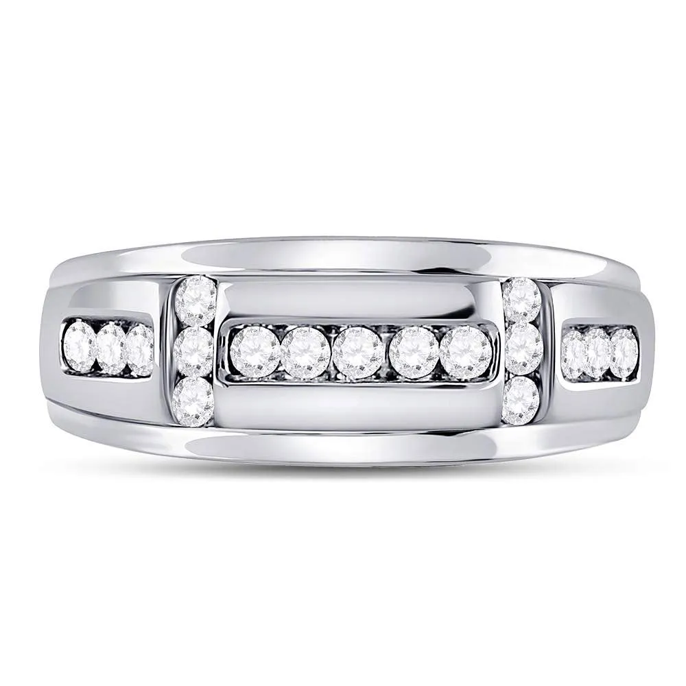 Keene Jewelers 10kt White Gold Mens Round Diamond Channel-set Wedding Band Ring 1/2 Cttw