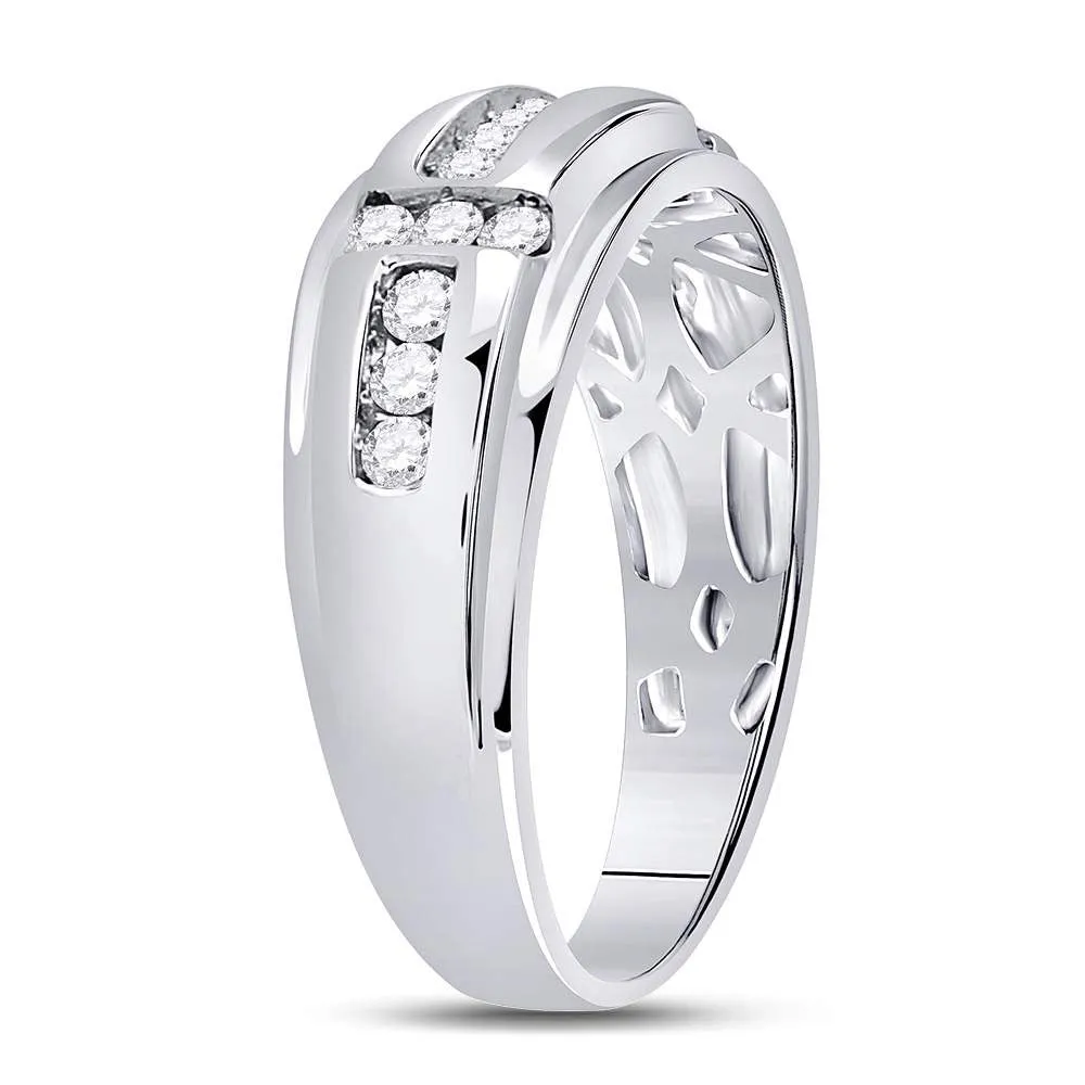 Keene Jewelers 10kt White Gold Mens Round Diamond Channel-set Wedding Band Ring 1/2 Cttw