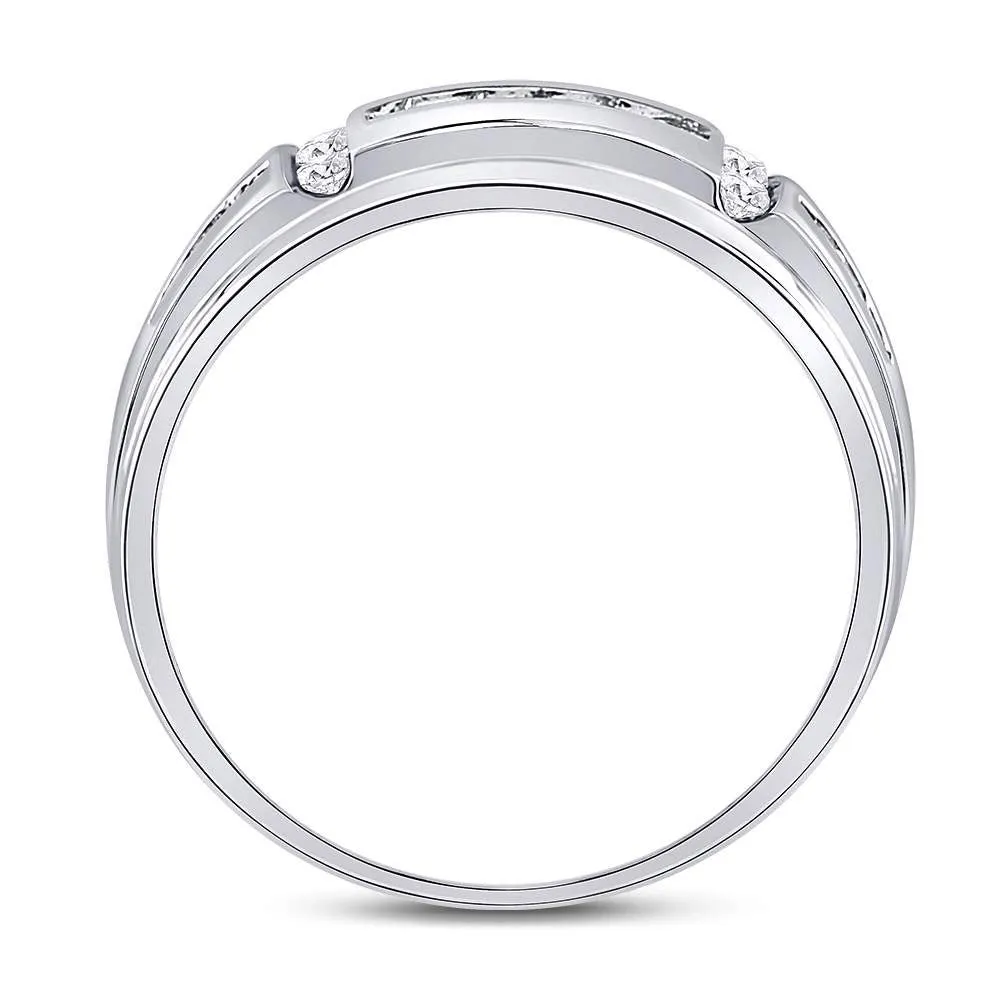 Keene Jewelers 10kt White Gold Mens Round Diamond Channel-set Wedding Band Ring 1/2 Cttw