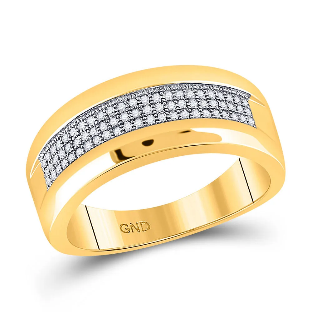 Keene Jewelers 10kt Yellow Gold Mens Round Pave-set Diamond Wedding Band Ring 1/4 Cttw