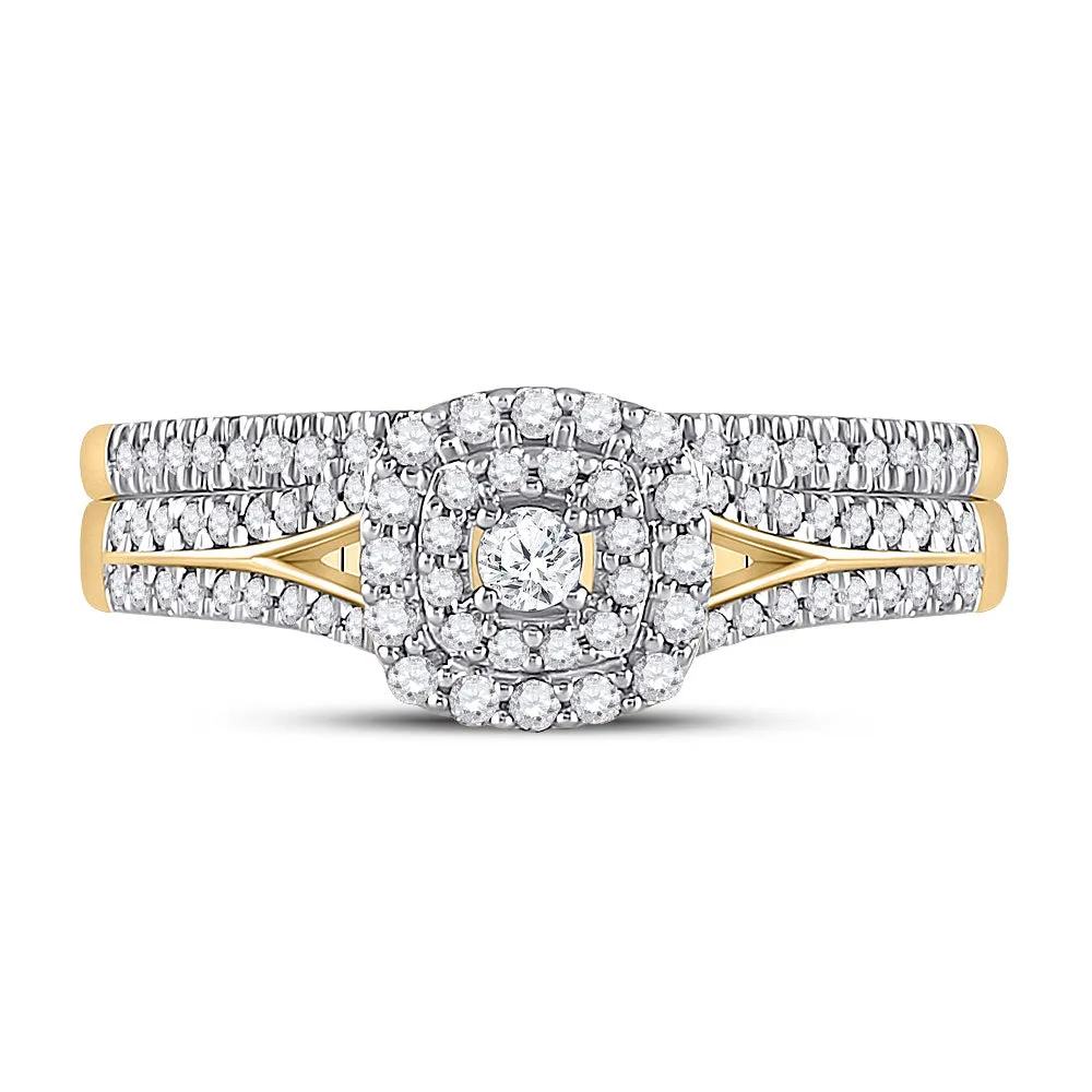 Keene Jewelers 10kt Yellow Gold Round Diamond Bridal Wedding Ring Band Set 1/3 Cttw