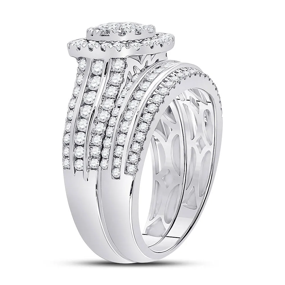 Keene Jewelers 14kt White Gold Round Diamond Bridal Wedding Ring Band Set 1-1/2 Cttw