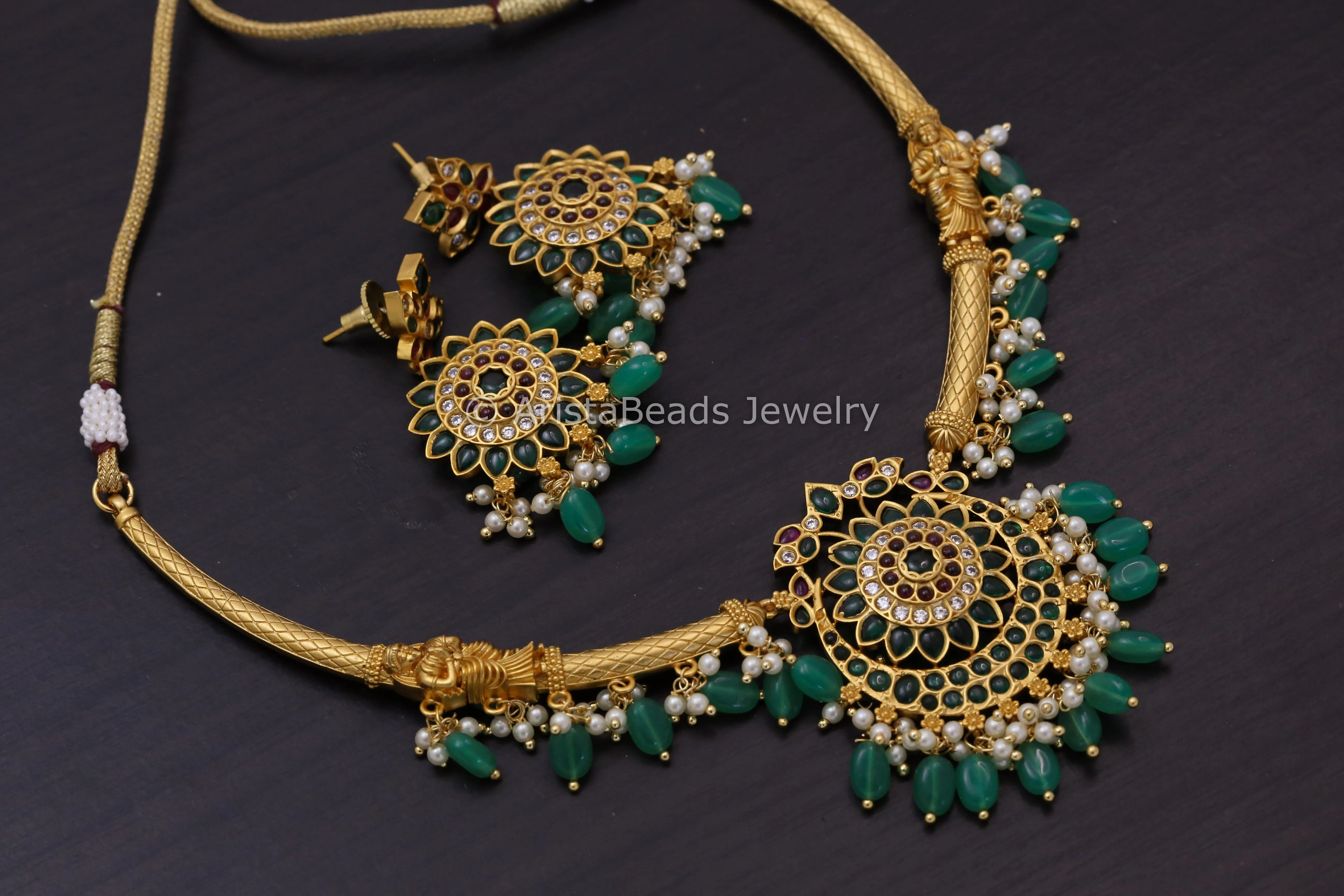 Kemp Stone & CZ Temple Hasli Necklace Set