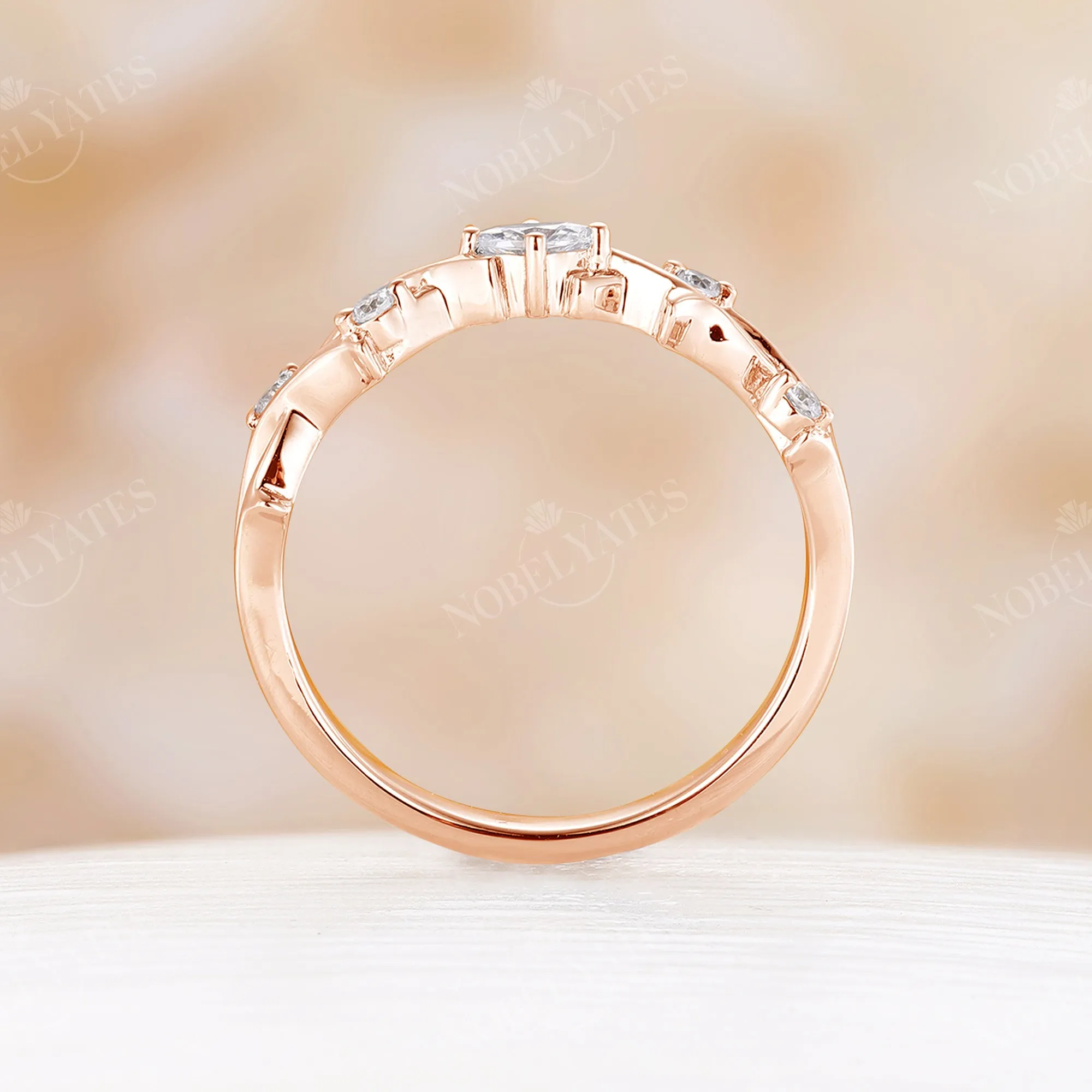 Lab Emerald Oval Cut Rose Gold Engagement Ring Set Nature Inspired Branch Band