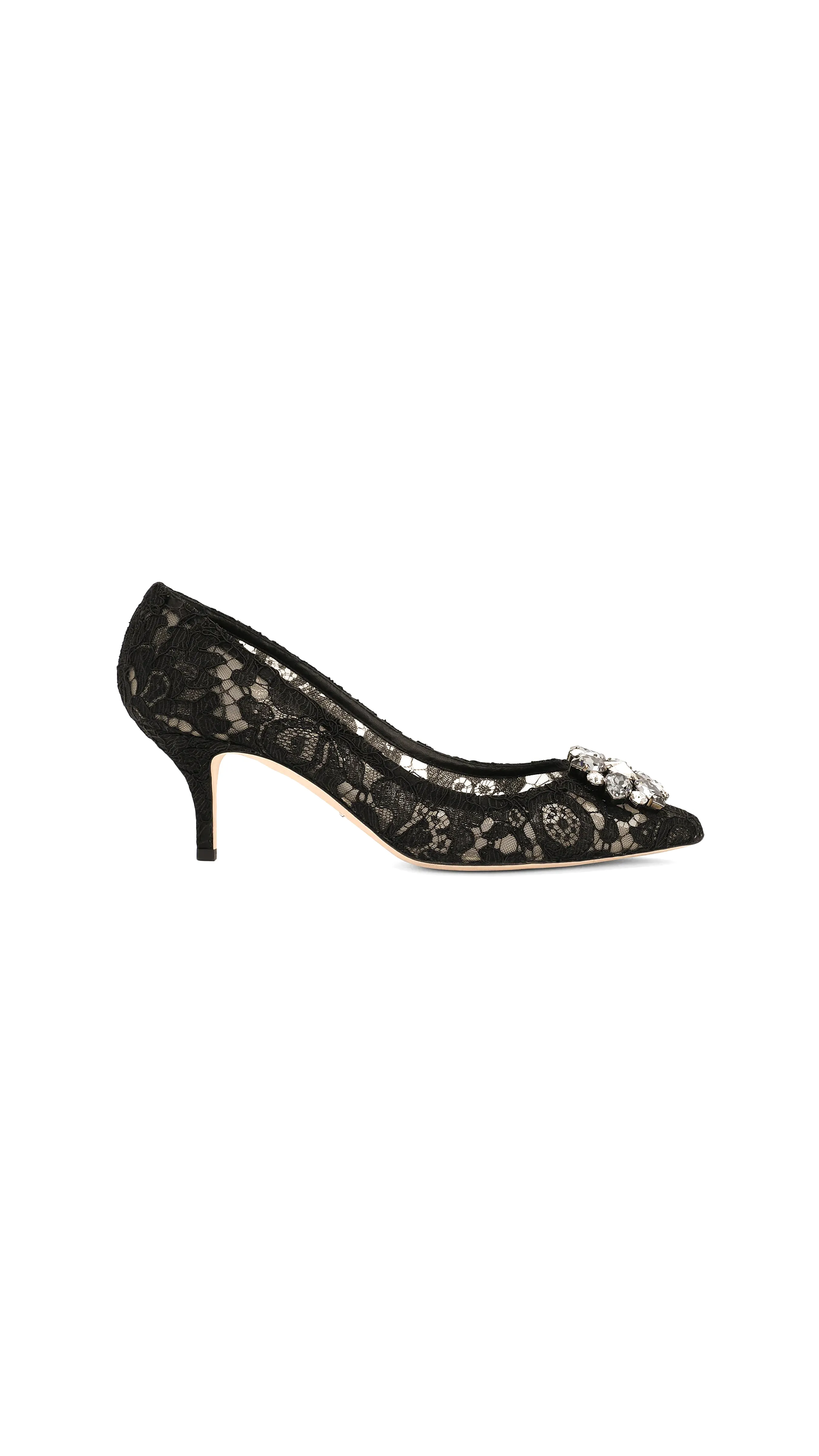 Black Lace Rainbow Pumps Featuring Brooch Detailing