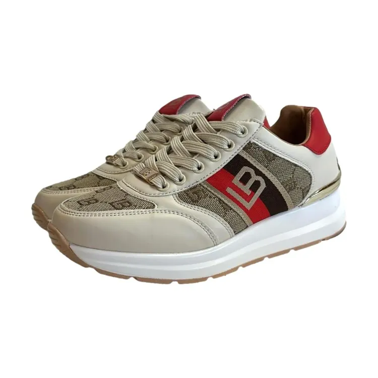 Lauren Biagiotti Women's Platform Sneakers Beige Red