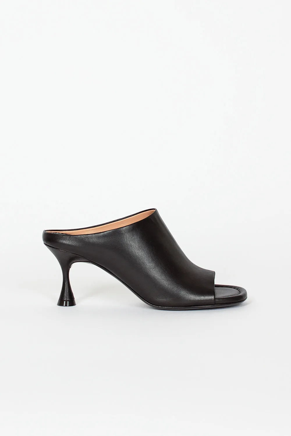 Classic Black Heeled Leather Mules