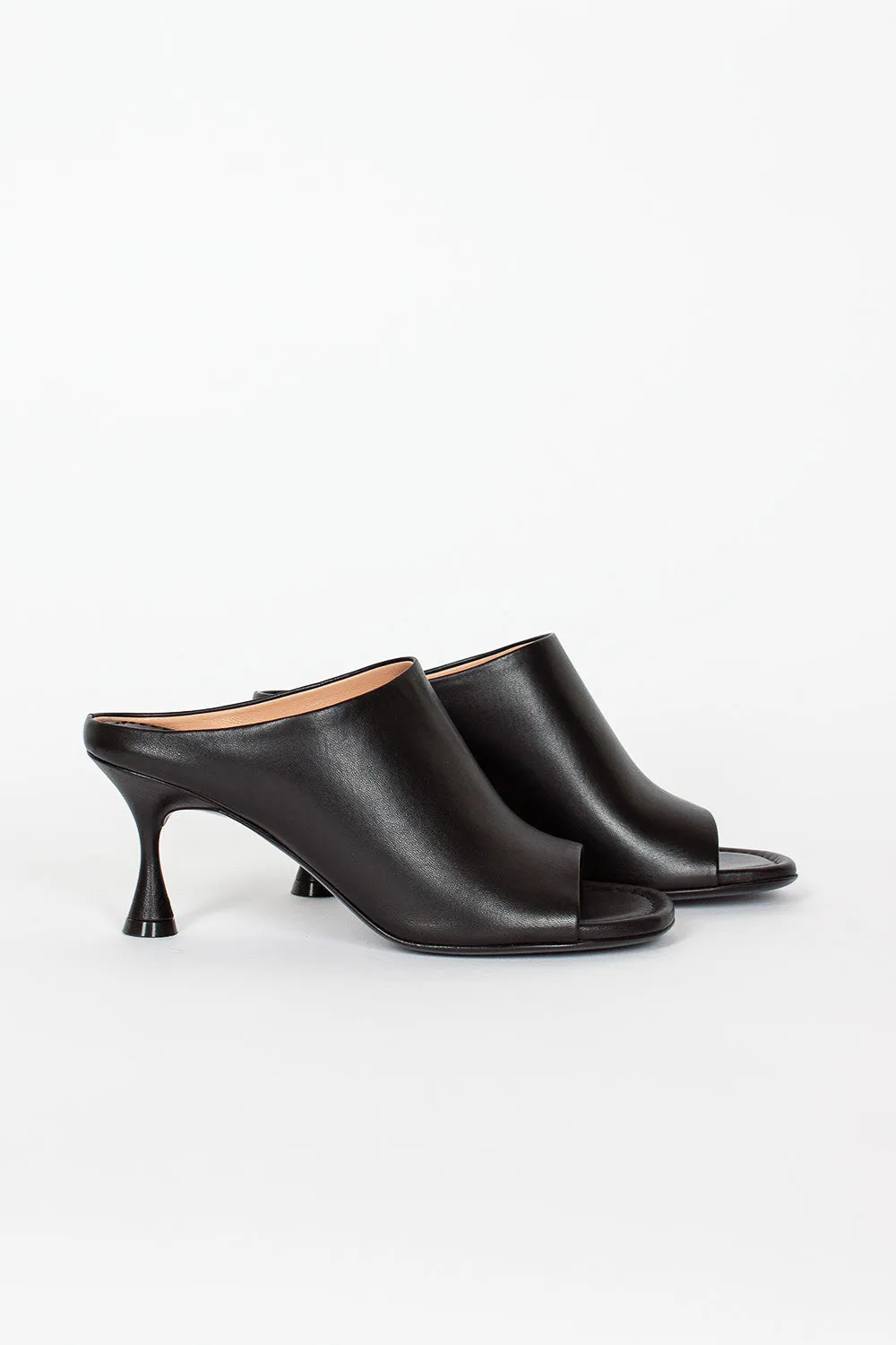 Classic Black Heeled Leather Mules