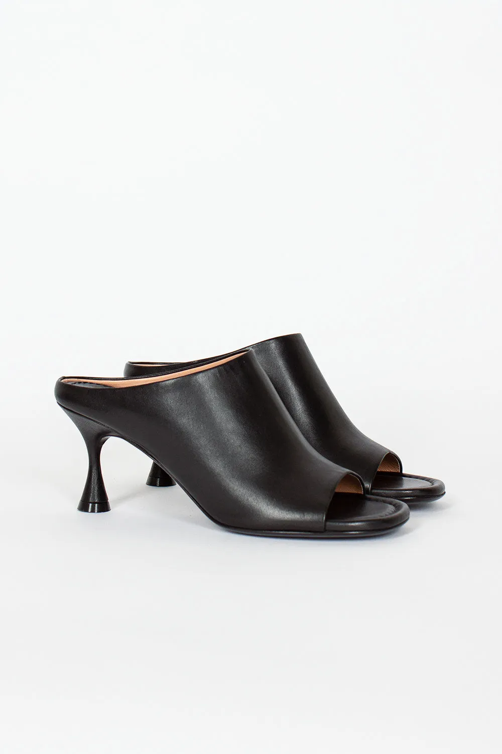 Classic Black Heeled Leather Mules