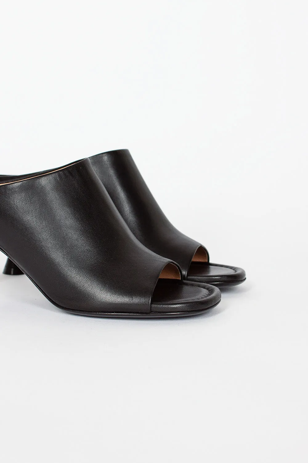 Classic Black Heeled Leather Mules