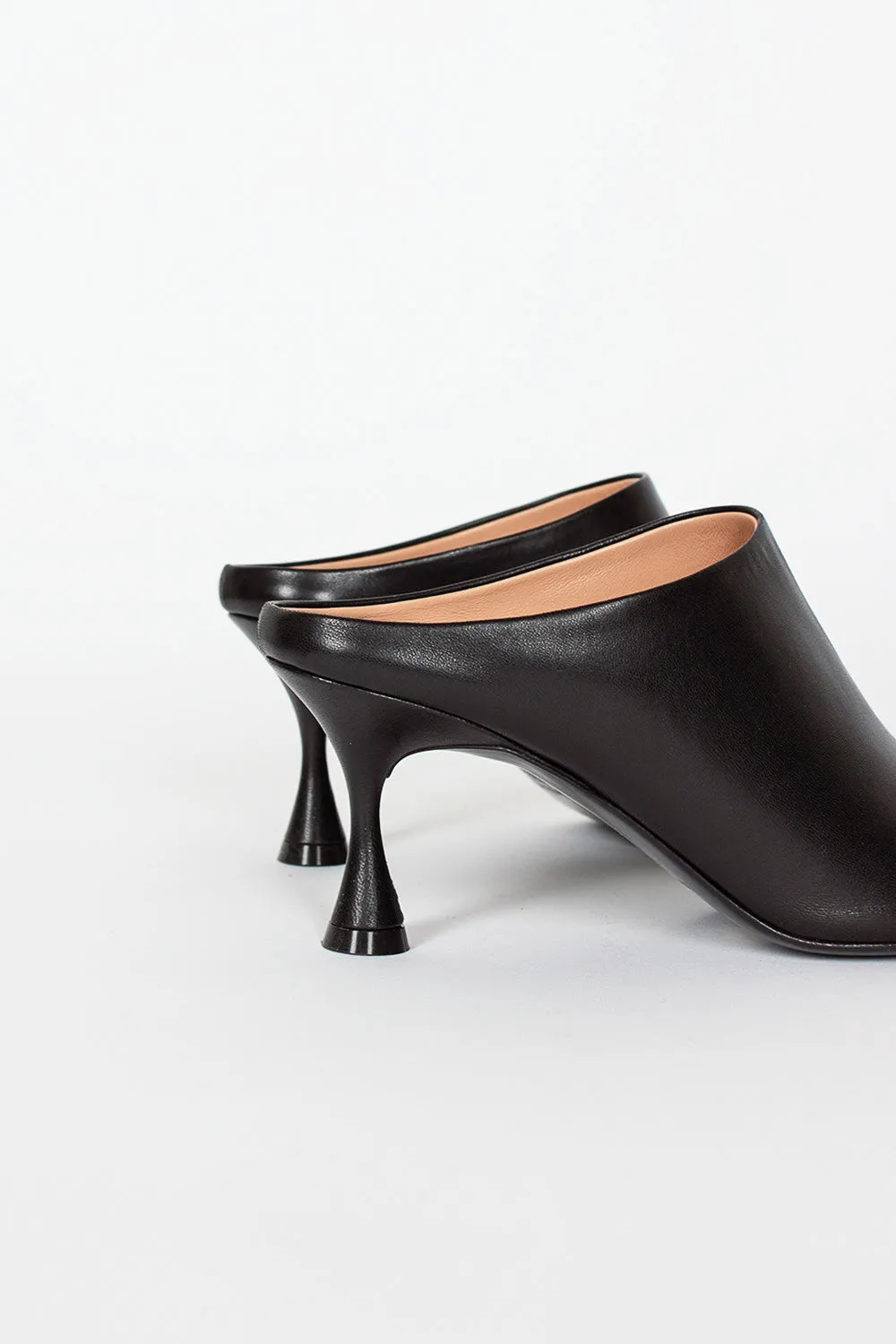 Classic Black Heeled Leather Mules