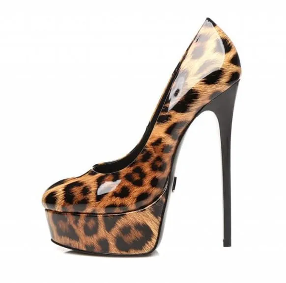 Leopard Giaro "Galana" shiny platforms pumps