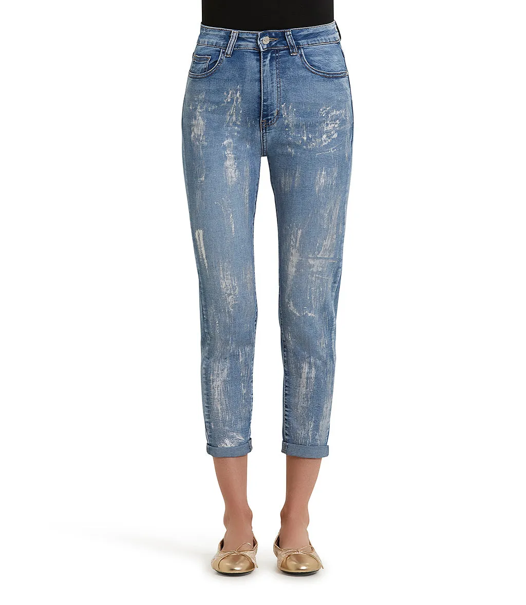 Light Blue Slim-fit Jeans with Stretch and All-over Rips