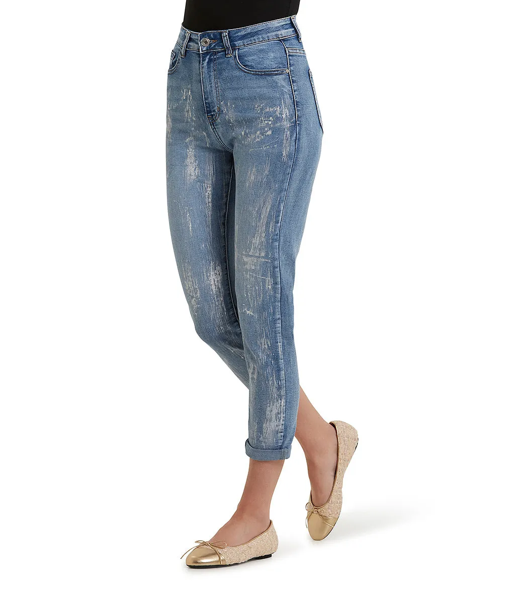 Light Blue Slim-fit Jeans with Stretch and All-over Rips