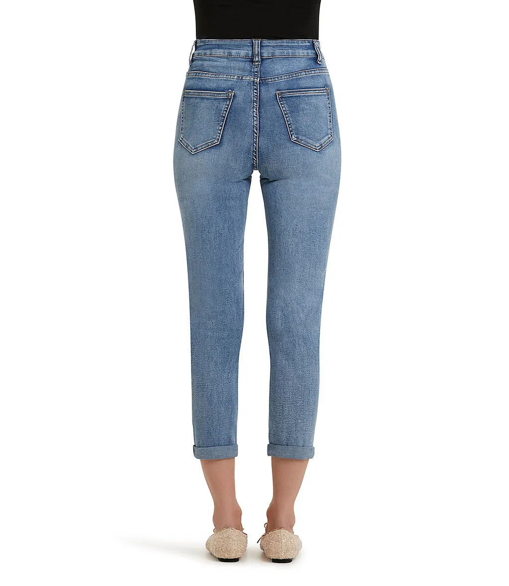 Light Blue Slim-fit Jeans with Stretch and All-over Rips