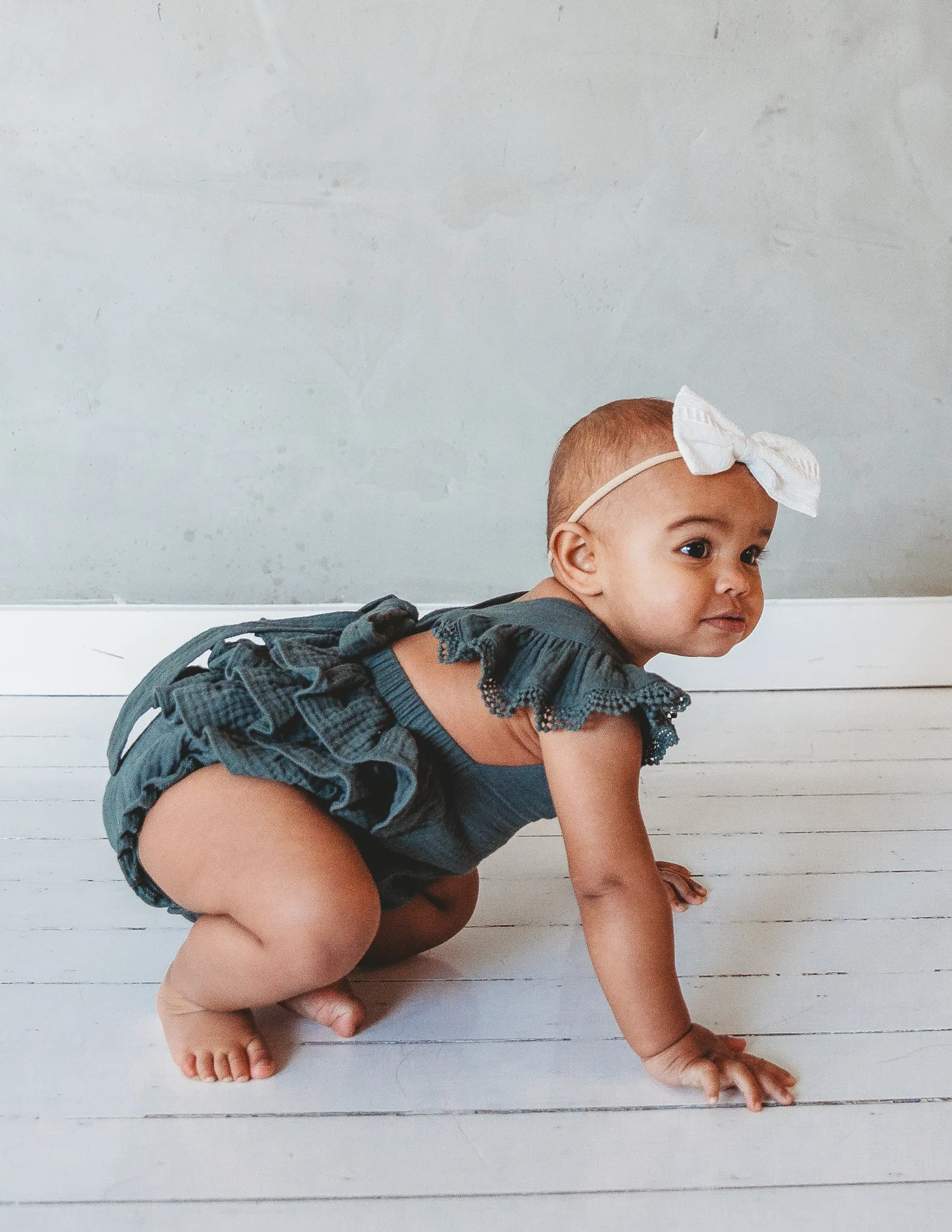 Liliana Baby Girl Muslin Playsuit in Dusty Pine