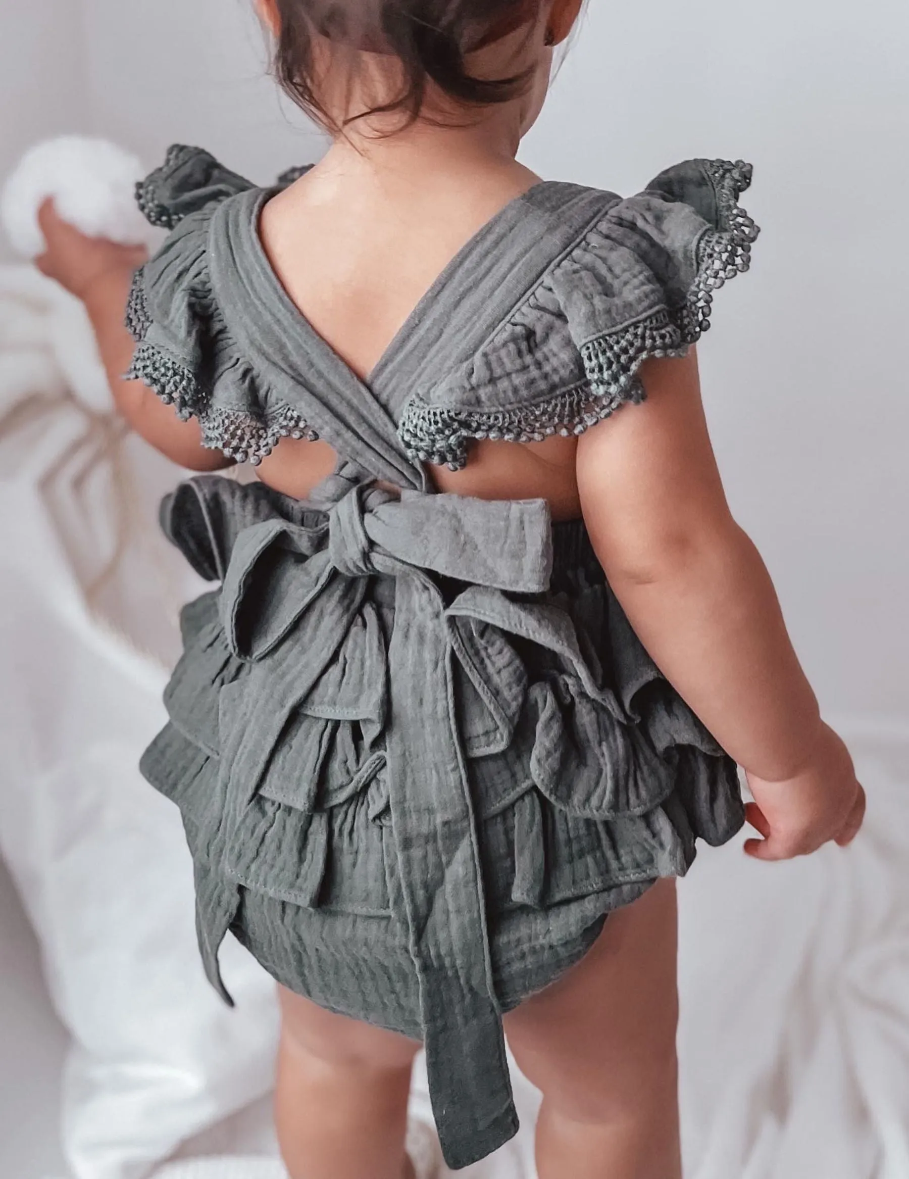 Liliana Baby Girl Muslin Playsuit in Dusty Pine