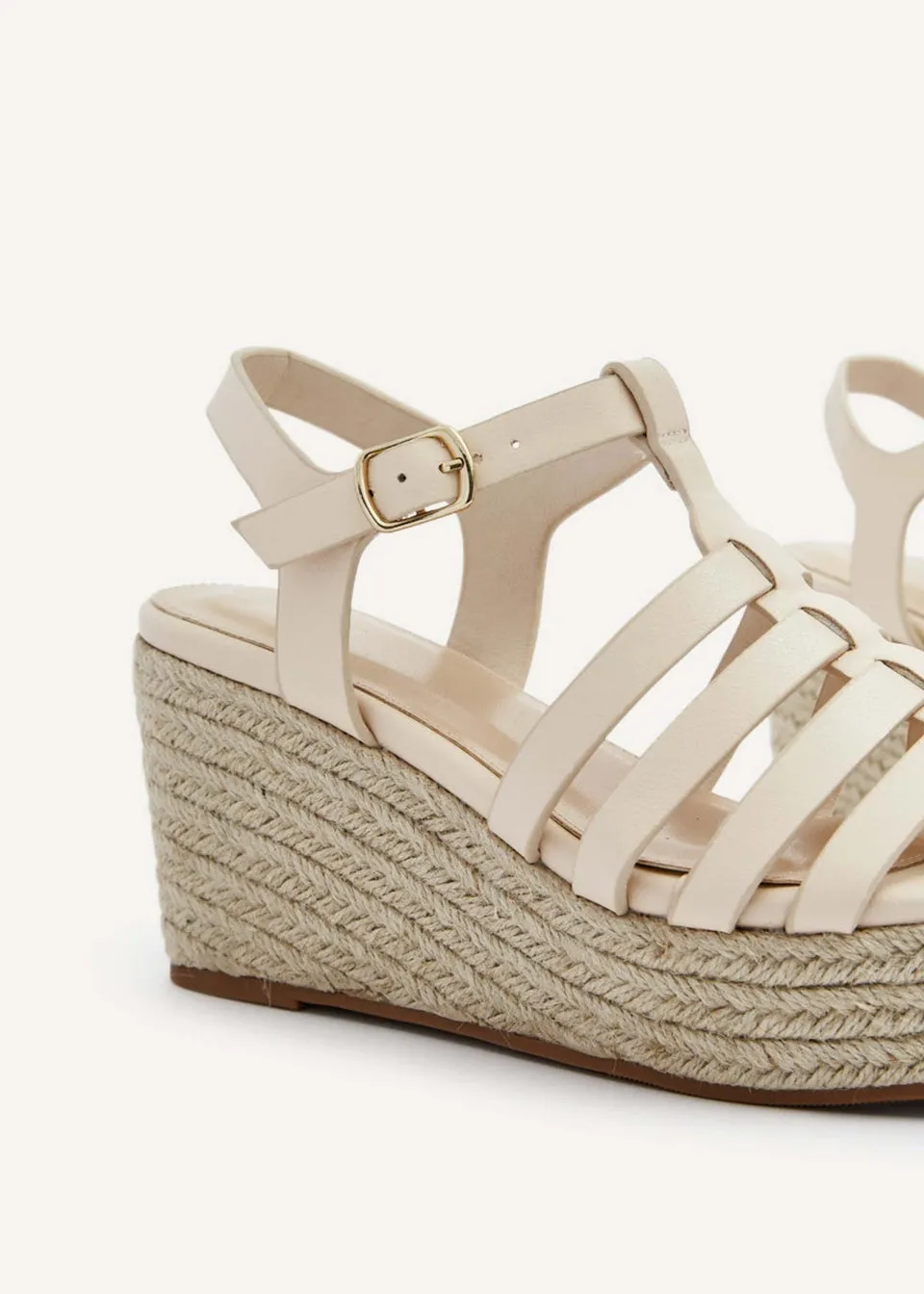 Linzi Gemini Cream Faux Leather Gladiator Wedges