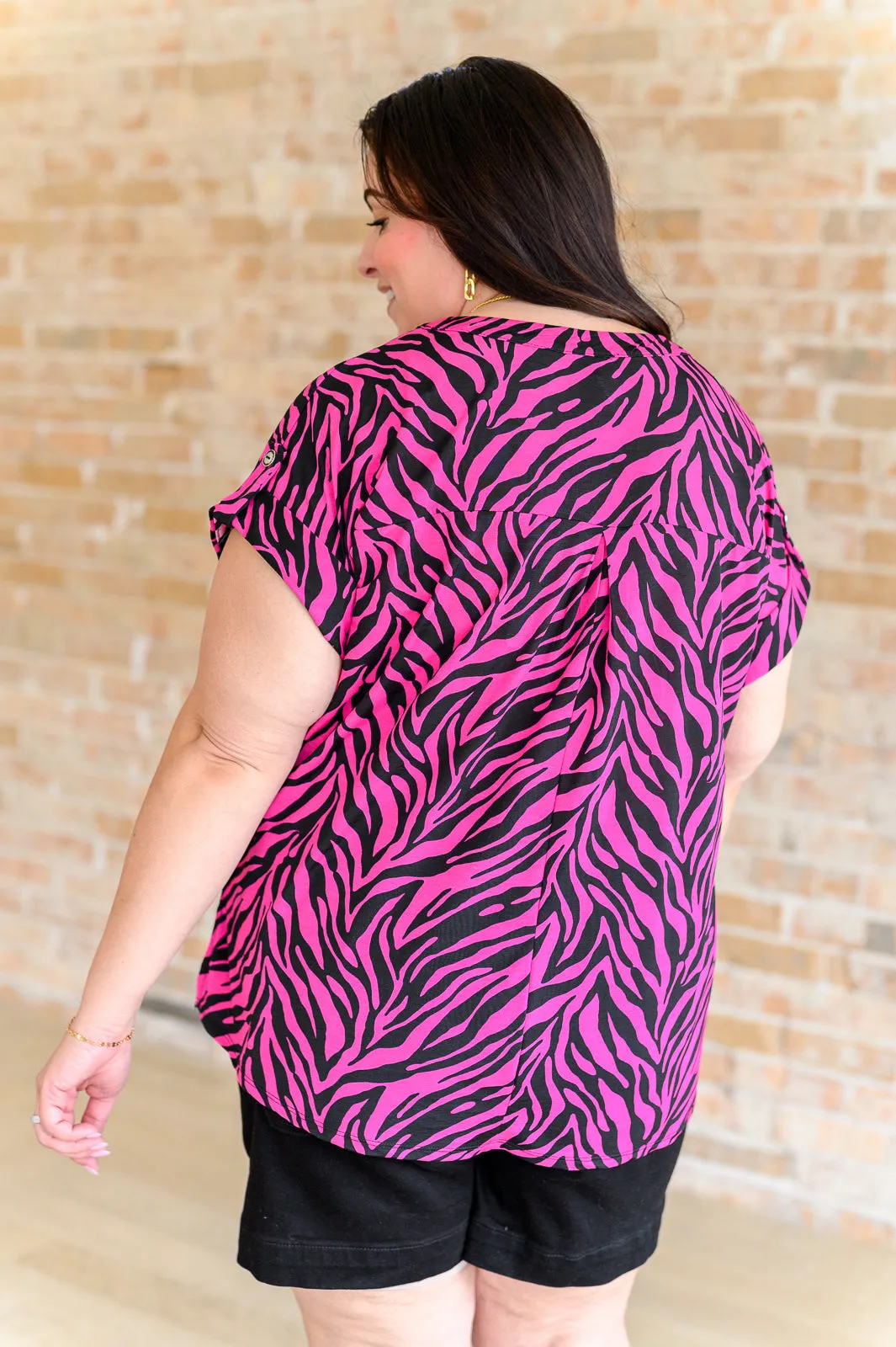 Pink Black Zebra Print Lizzy Cap Sleeve Top