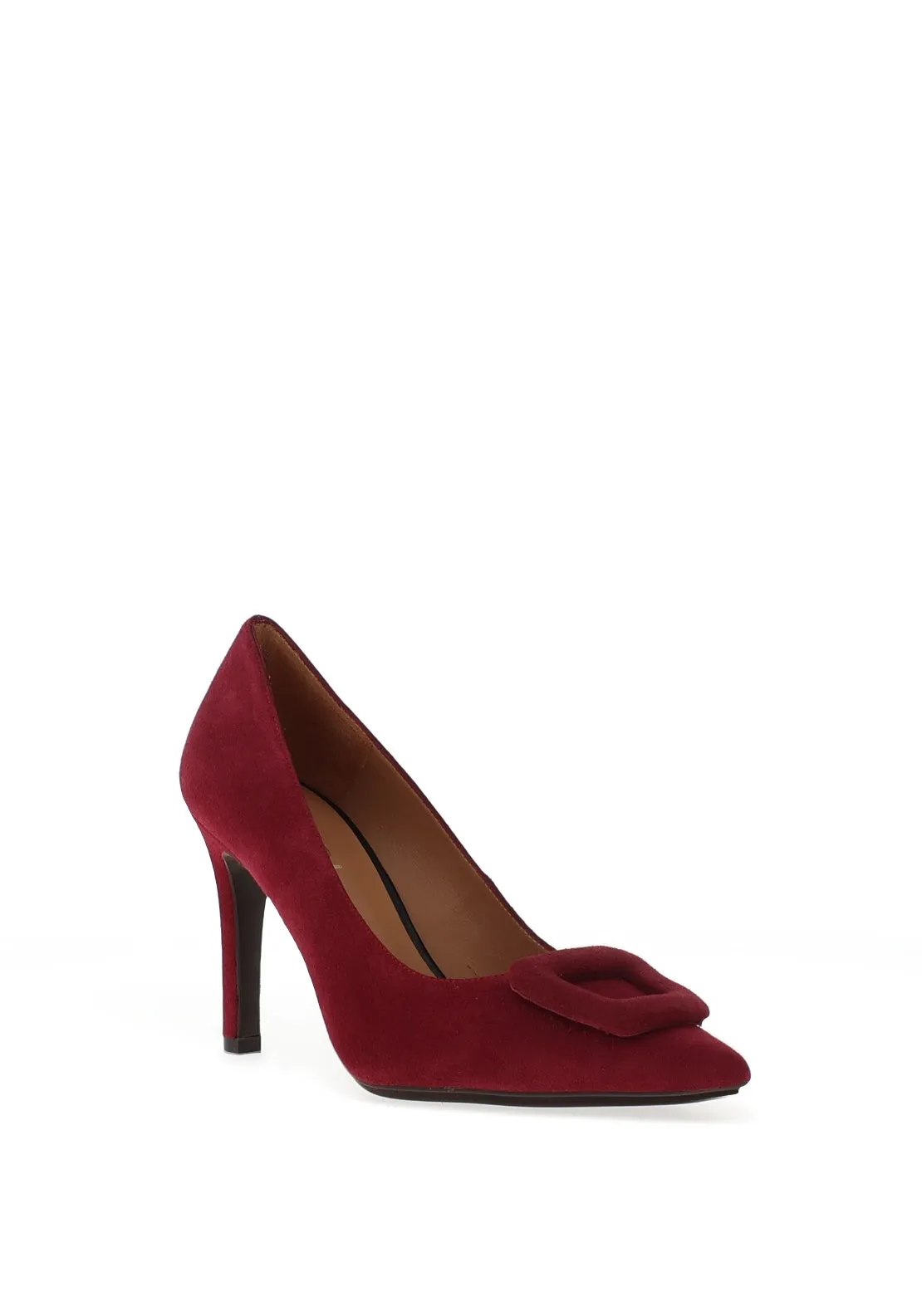 Lodi Roti Suede Faux Buckle Heels, Wine