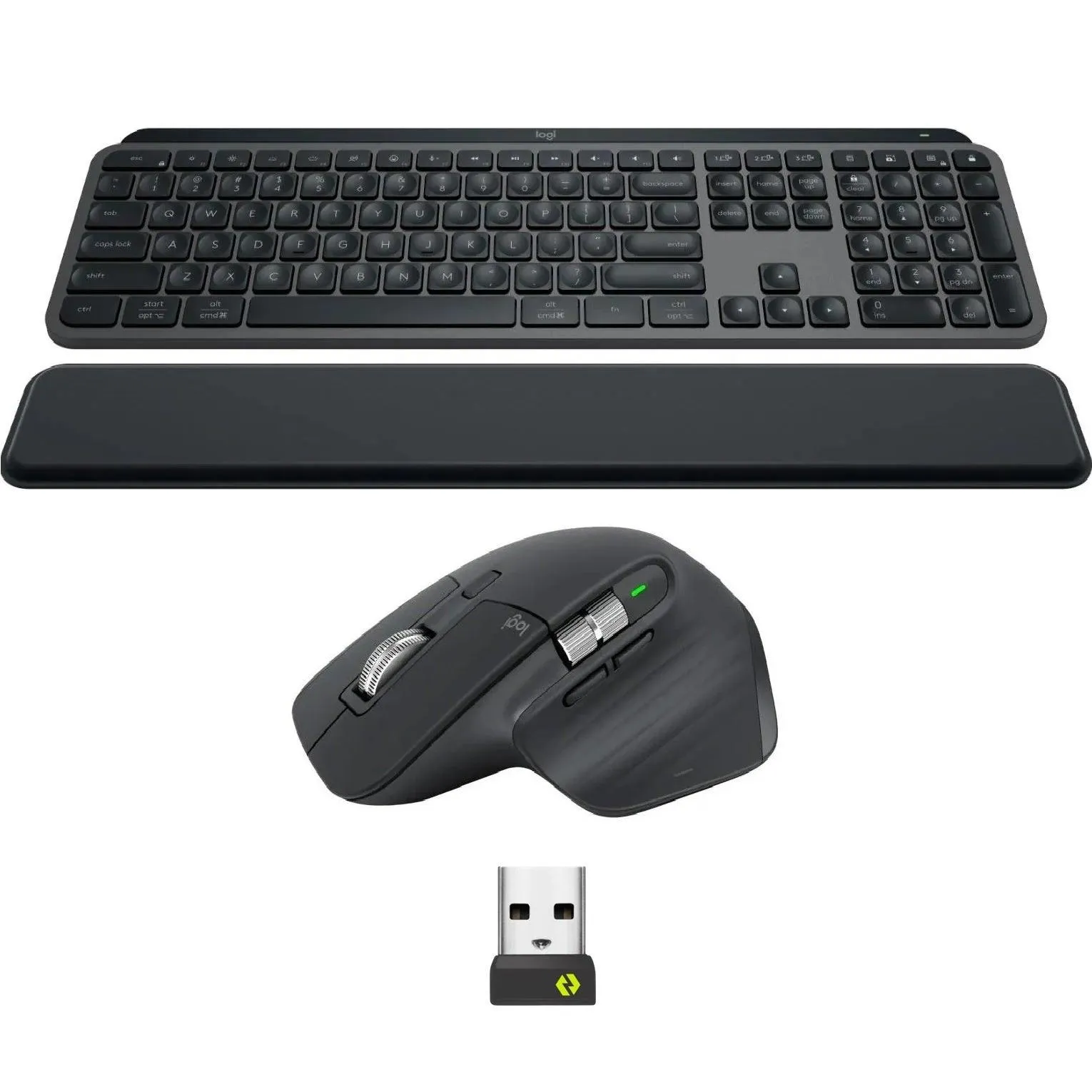 Logitech MX Keys S Bluetooth Combo Master 3S + Mouse + Keyboard + Palm Rest Graphite Set