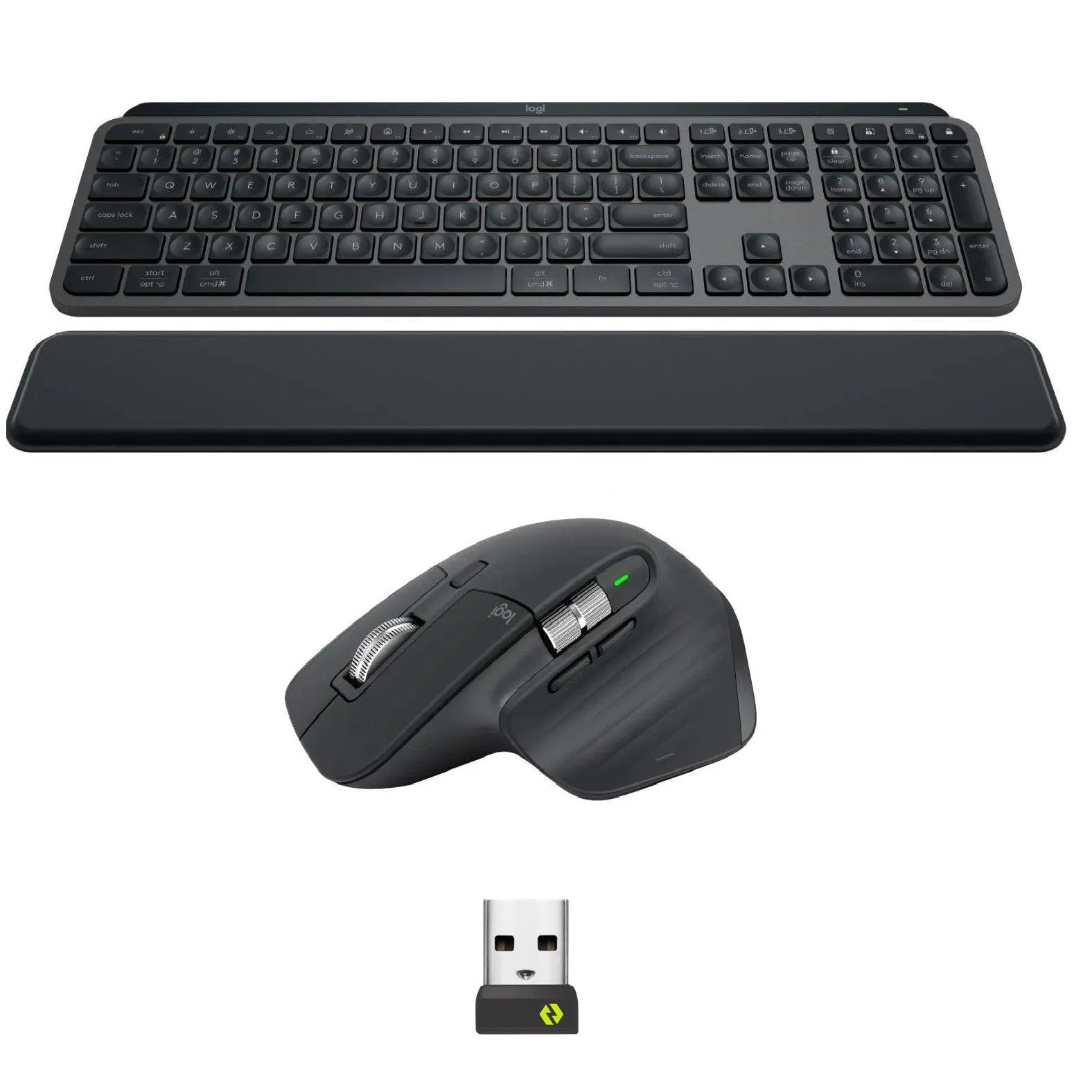 Logitech MX Keys S Bluetooth Combo Master 3S + Mouse + Keyboard + Palm Rest Graphite Set