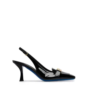 Logo-plaque Black Patent Leather Slingback Pumps