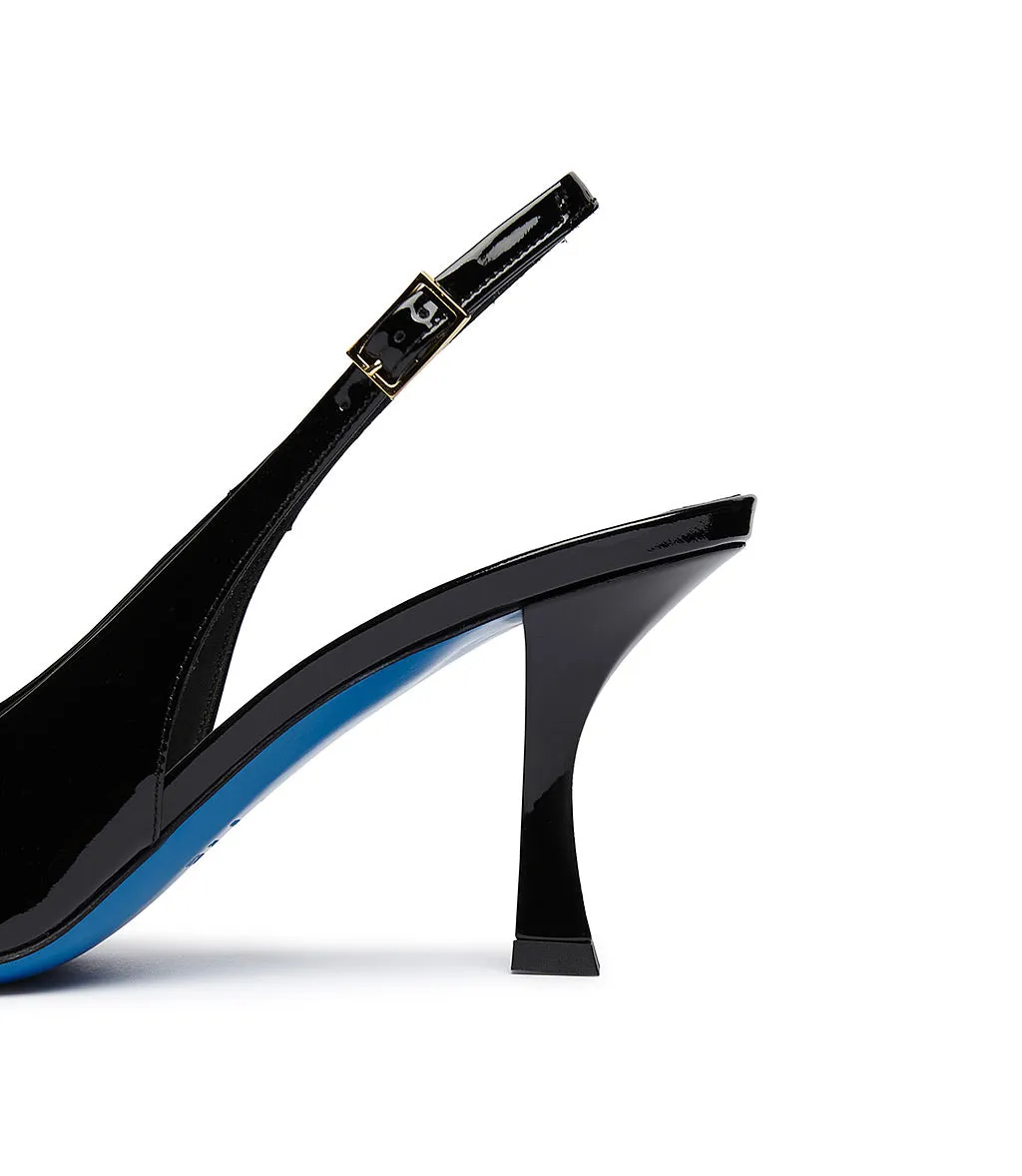 Logo-plaque Black Patent Leather Slingback Pumps