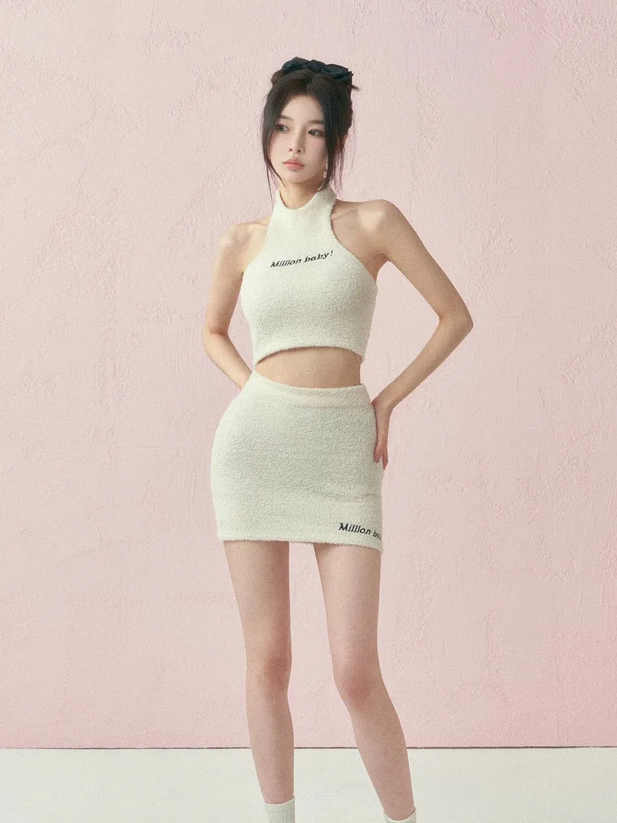 Lotus's Million Ivory Halter Hot Girl Embroidered Two-piece Dress