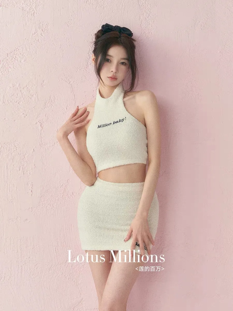 Lotus's Million Ivory Halter Hot Girl Embroidered Two-piece Dress