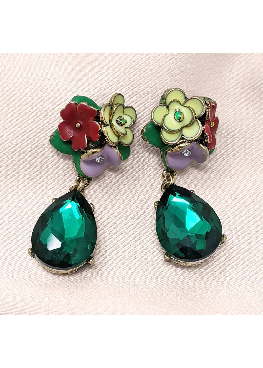 Vintage Frida Flower 50's Earrings Green Love