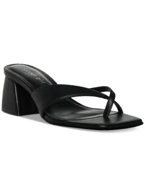 MADDEN GIRL Women's Black Heeled Sandal with Square Toe and Toe Strap