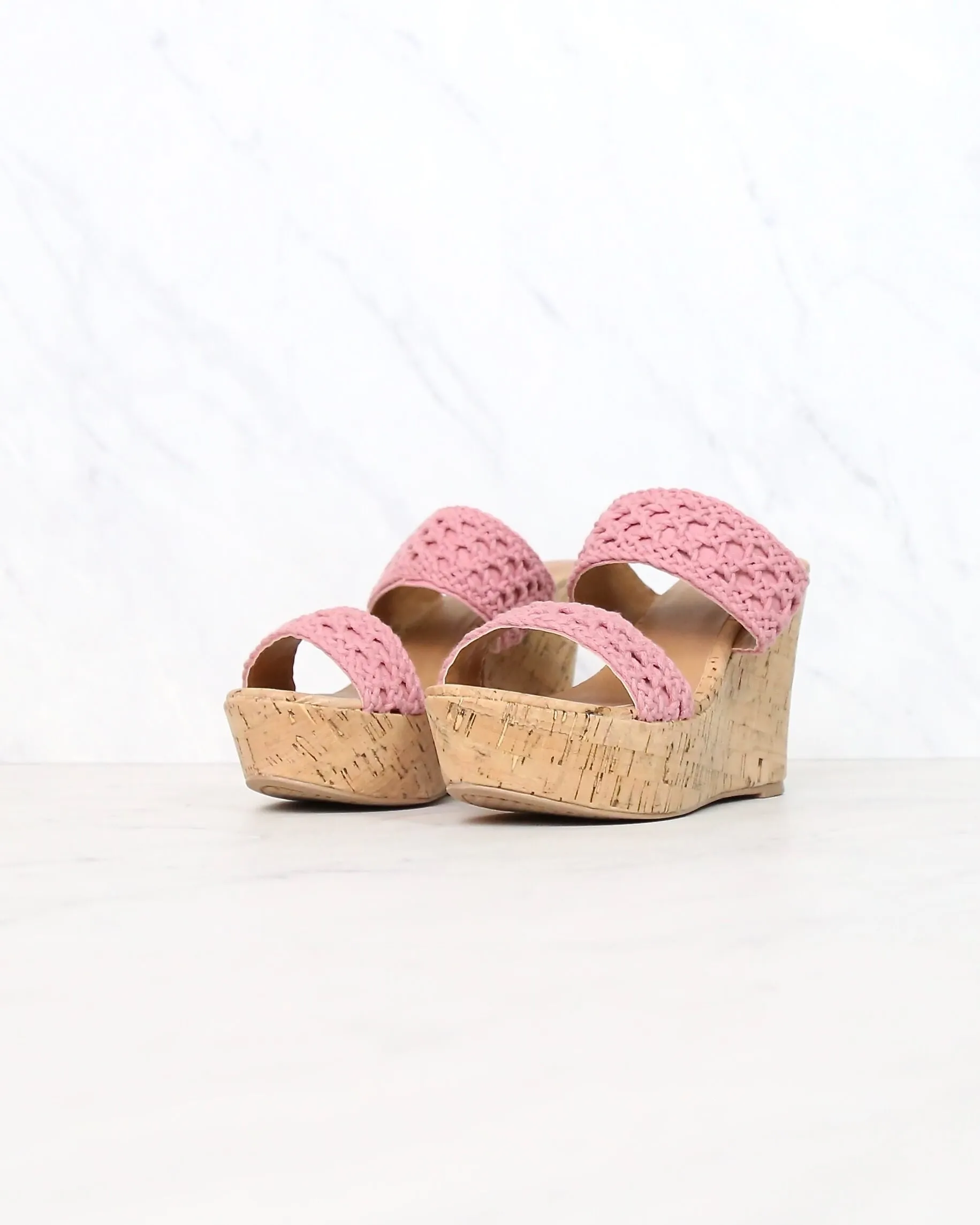 Mademoiselle Crochet Platform Wedges in Ash Rose