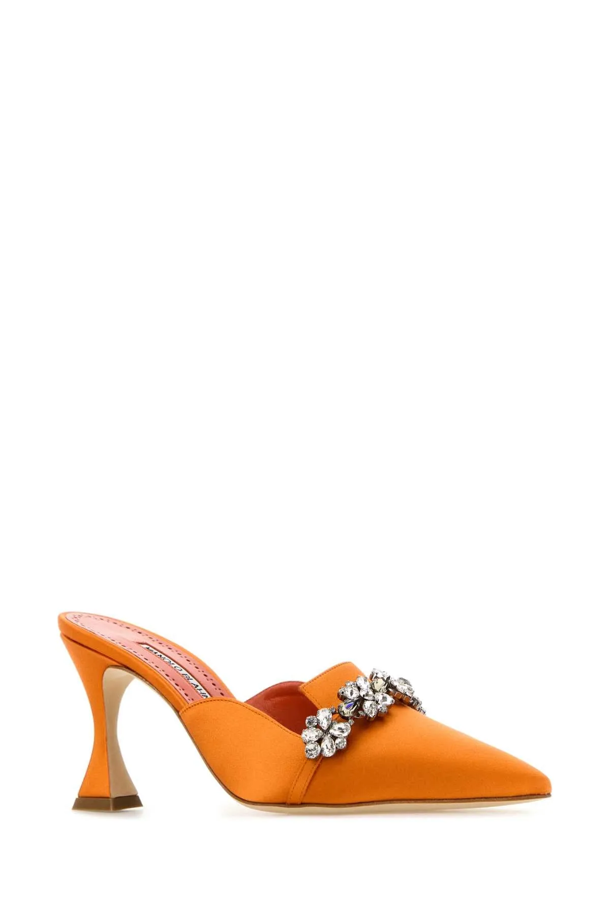 Manolo Blahnik Orange Satin Permu Mules