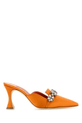 Manolo Blahnik Orange Satin Permu Mules