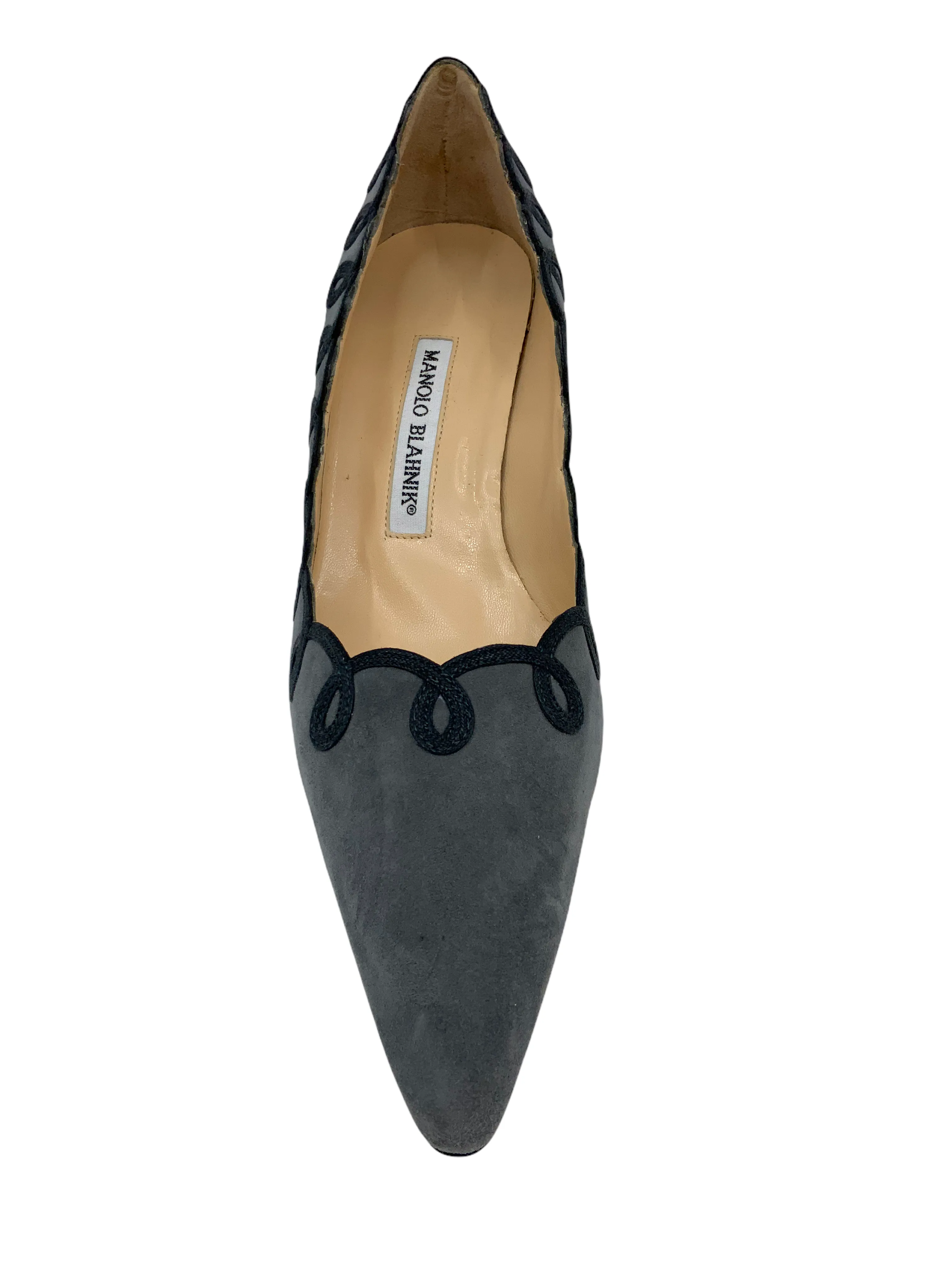 Classy Suede Applique Swirl Pumps by Manolo Blahnik in Size 8.5