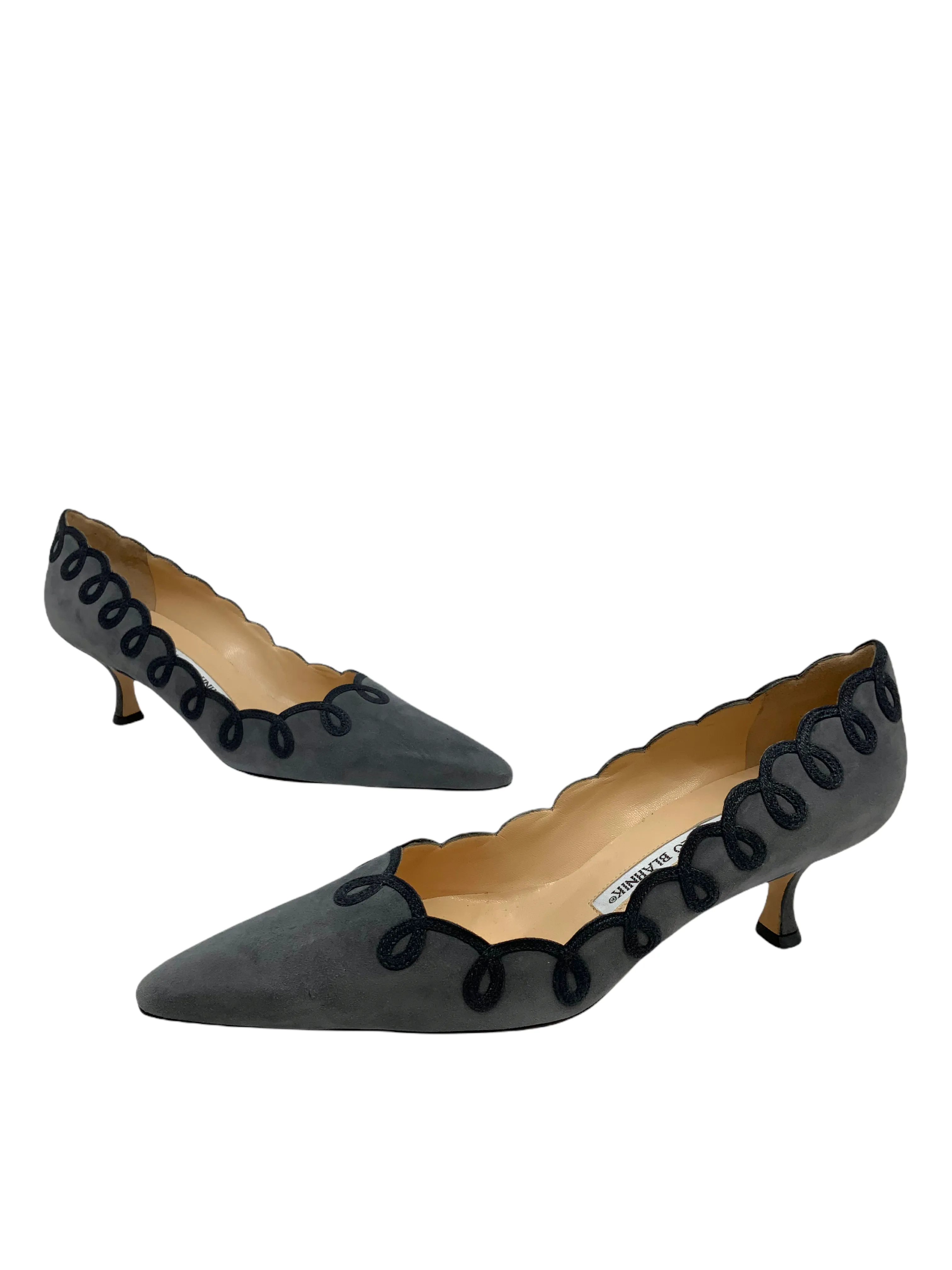 Classy Suede Applique Swirl Pumps by Manolo Blahnik in Size 8.5