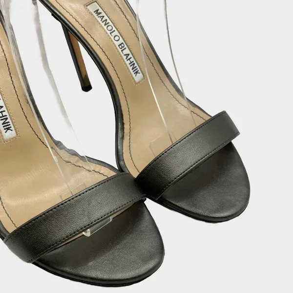 Manolo Blahnik women's grey grained metallic leather heels