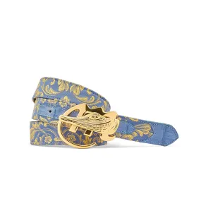 Mauri AB6 Men's New Blue Exotic Crocodile / Gobelins Fabric Belt (MAB1027)