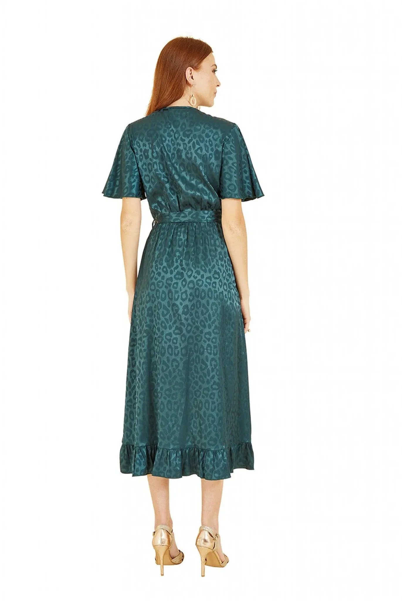 Green Leopard Print Wrap Midi Dress by Mela London