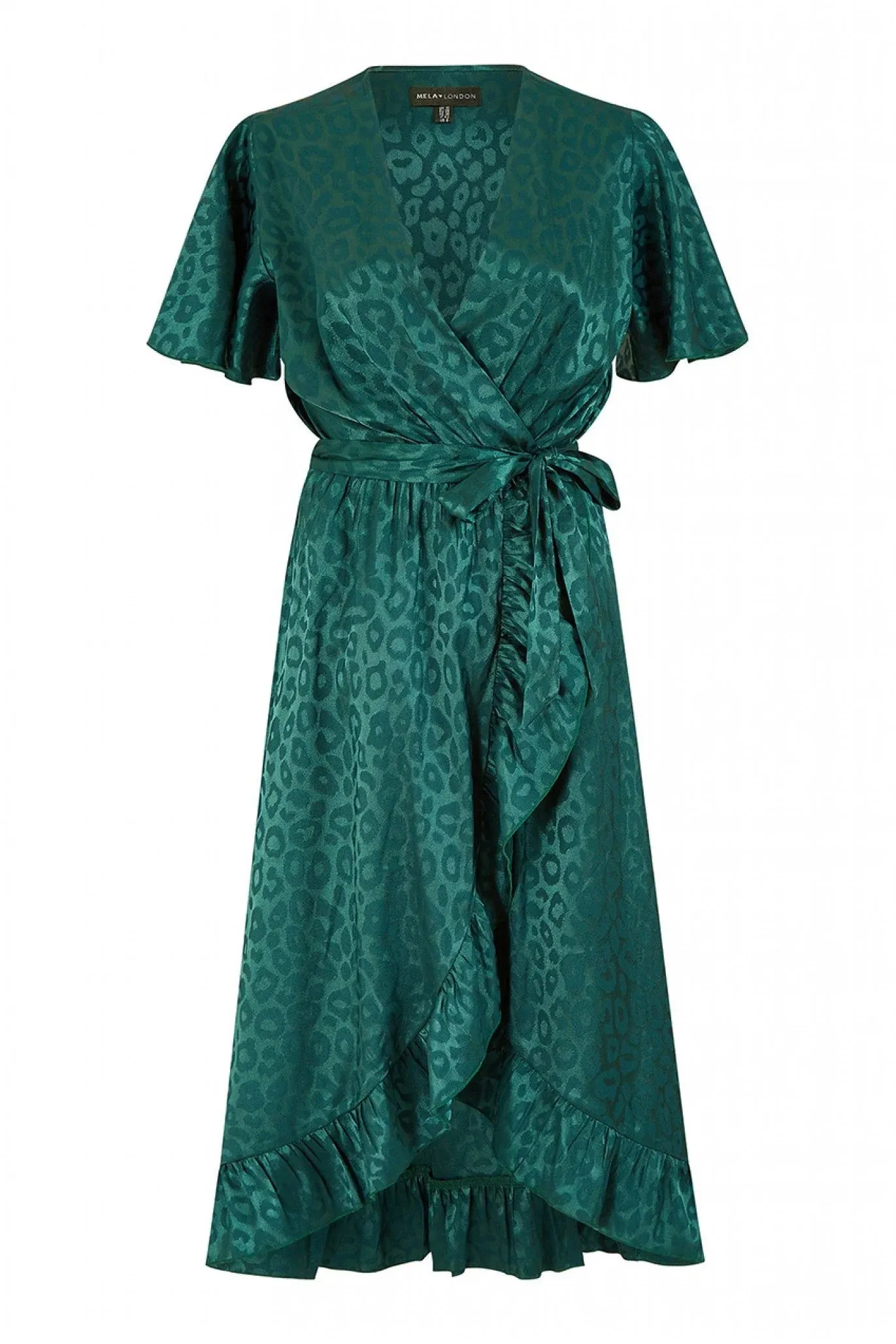 Green Leopard Print Wrap Midi Dress by Mela London