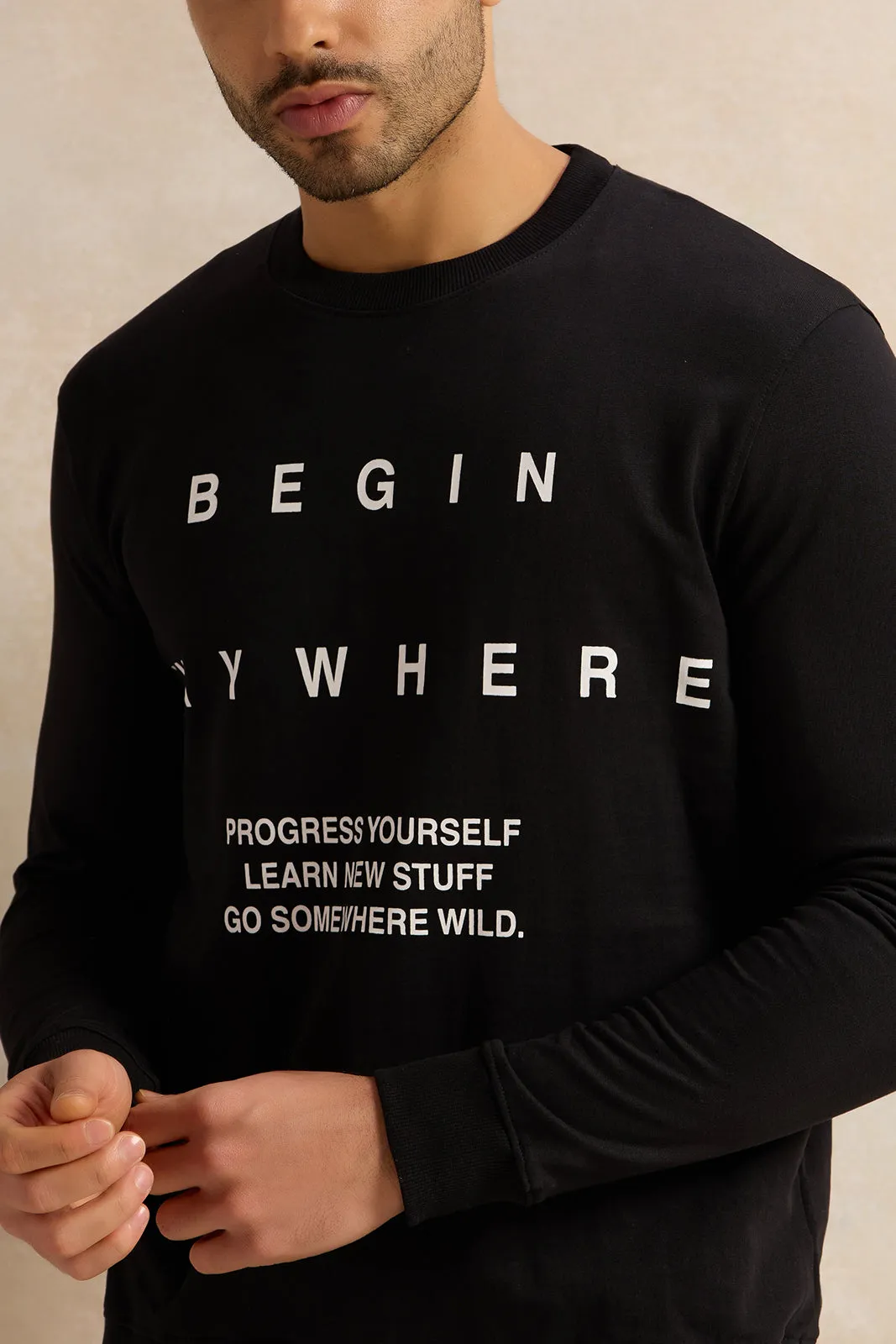 Men Black Printed Sweatshirt