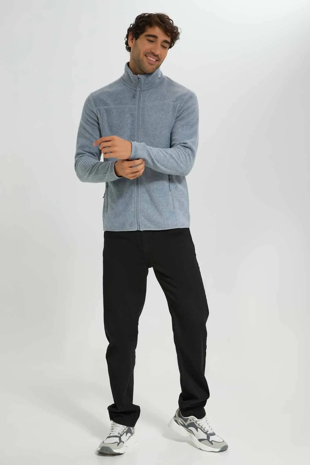 Men Grey Zip Thru Sweatshirt