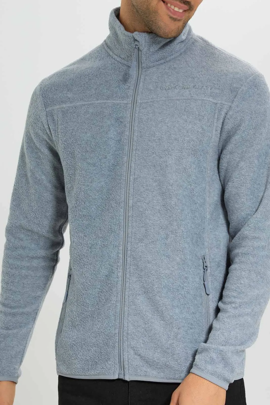 Men Grey Zip Thru Sweatshirt